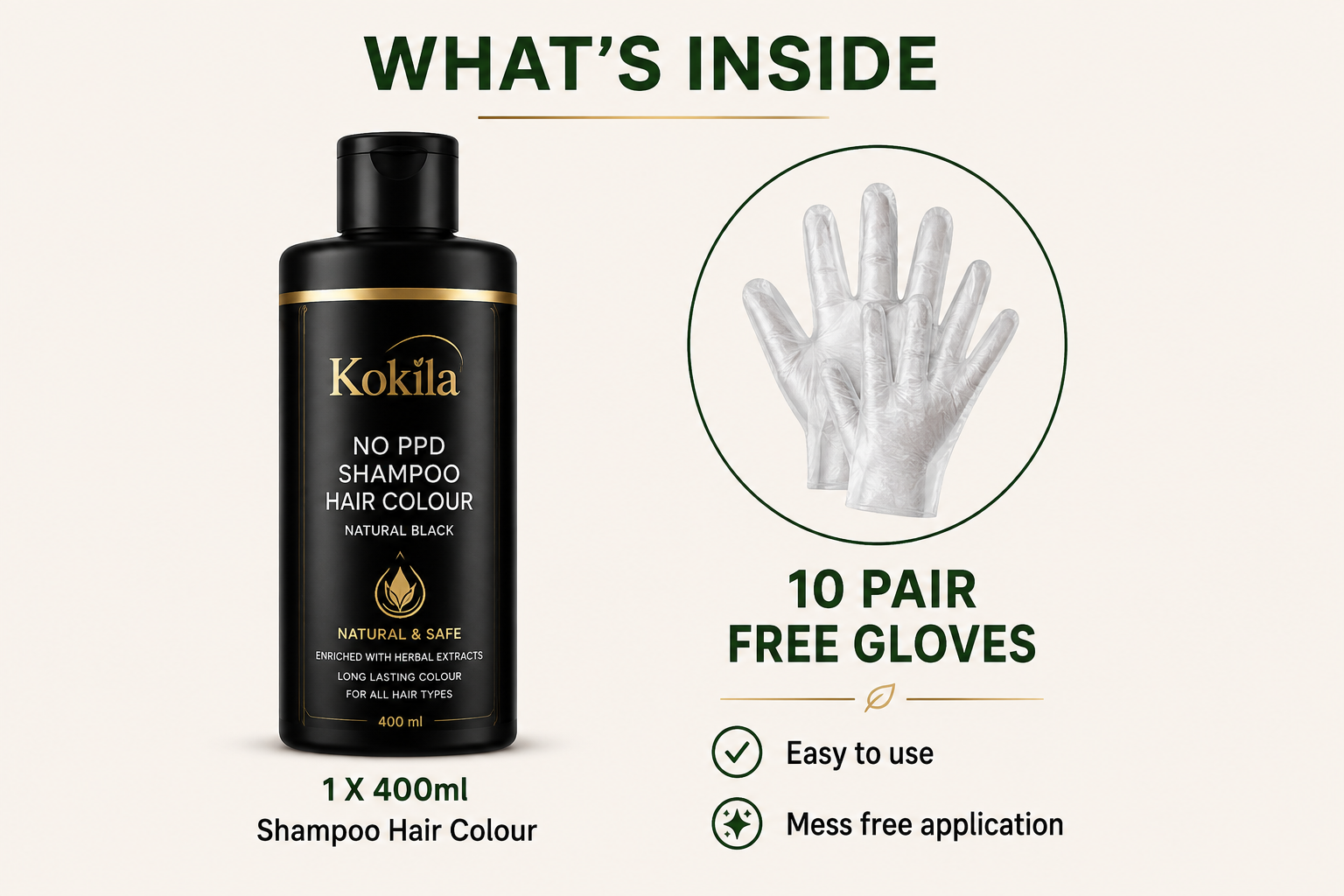 Kokila Grey-to-Black Hair Colour Shampoo — Natural Black 400ml | Buy 1 Get 1 Free